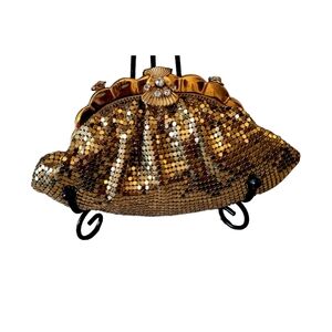 Gold Metal Mesh Evening Bag Clutch Wrist Bag Vintage Art Deco